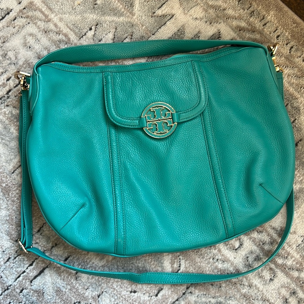 New Tory Burch Turquoise convertible bag with gold hardware